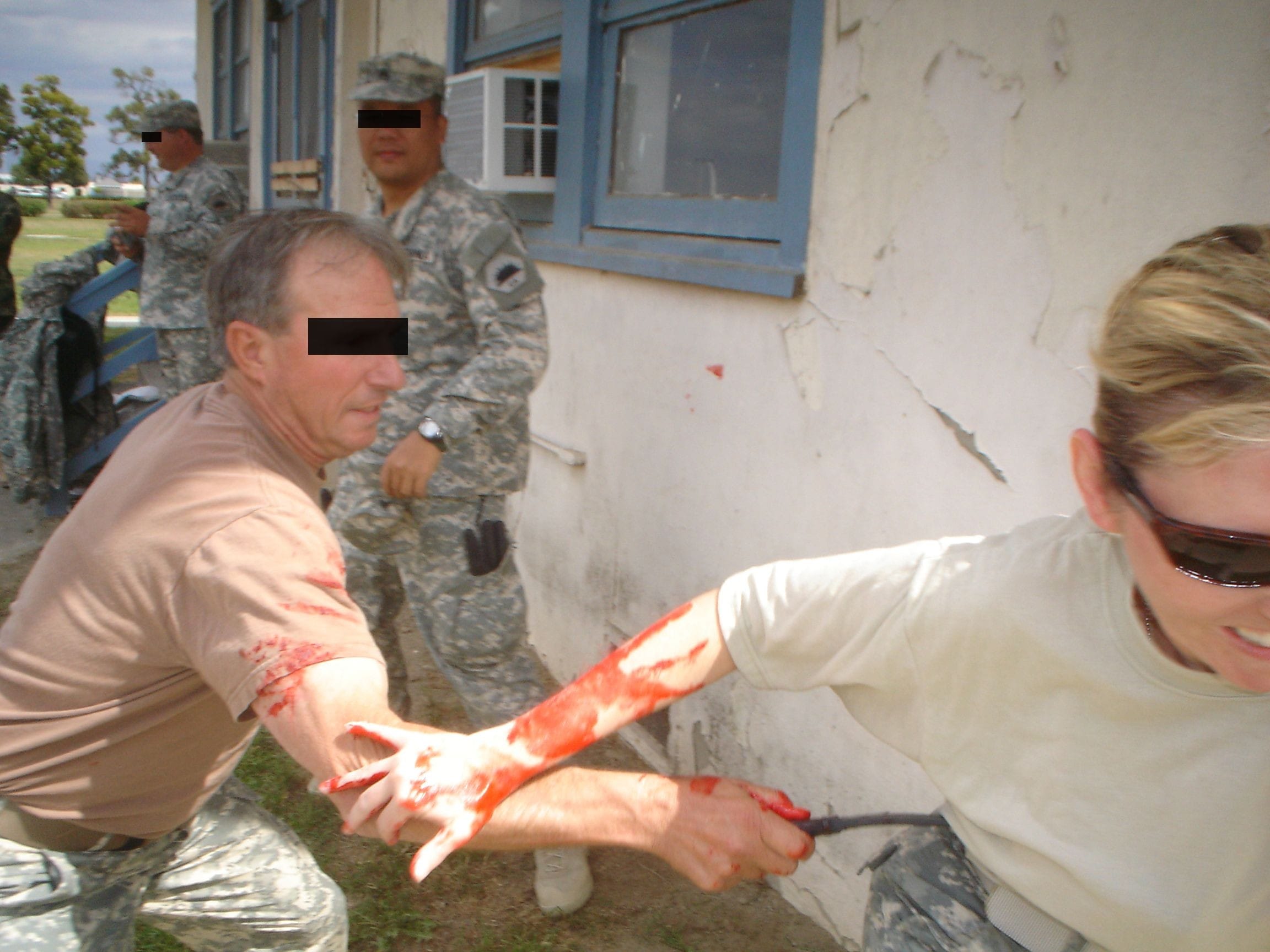 Jim taught these two soldiers Knife Combat in a confined space using Hollywood stage blood for maximum realism. He taught many Knife Combat courses.