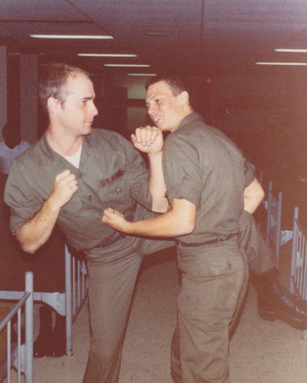 Private Wagner began teaching fellow soldiers in 1980, and he has been teaching self-defense ever since. Here he's training a soldier in Fort Jackson.