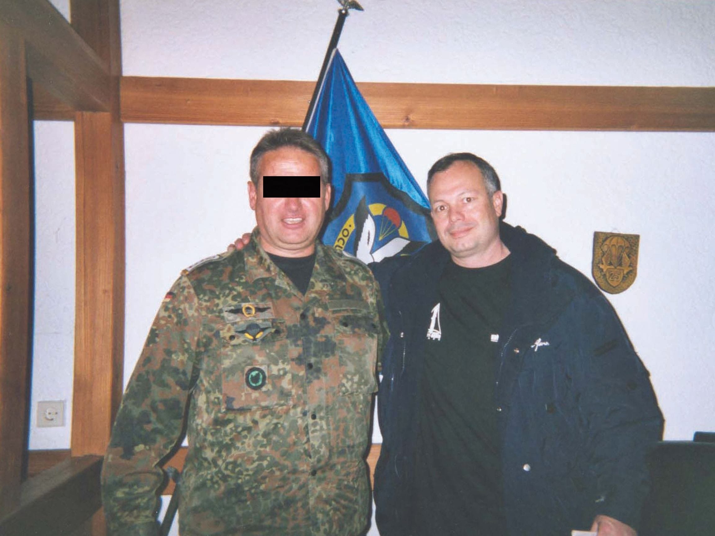 Jim with his German S.E.R.E. (Survival Evasion Resistance Escape) instructor at the Staufer Kaserne military base before going out into the forest.