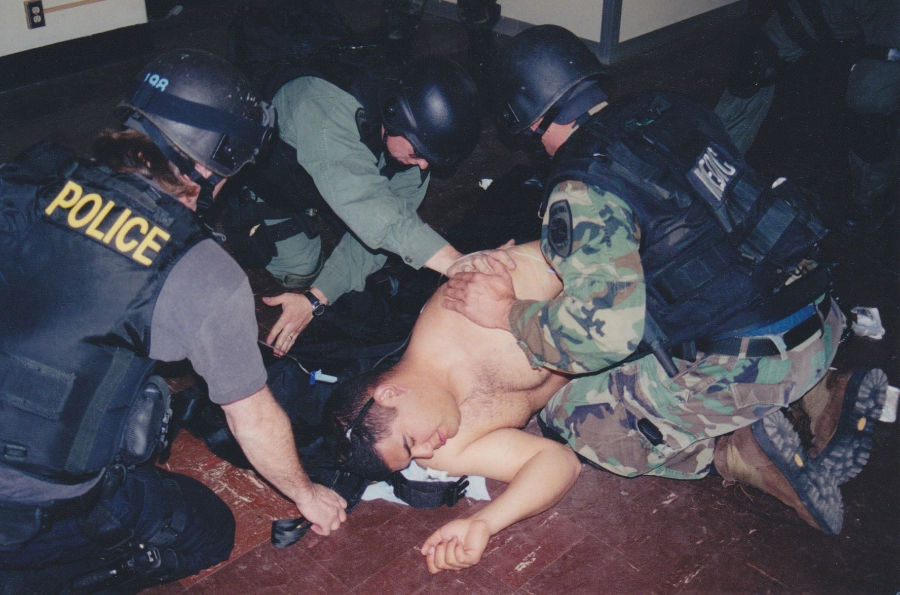 Jim's Tactical Medic students render aid to this victim during a realistic scenario that he set up for them. Jim has taught many of these courses.