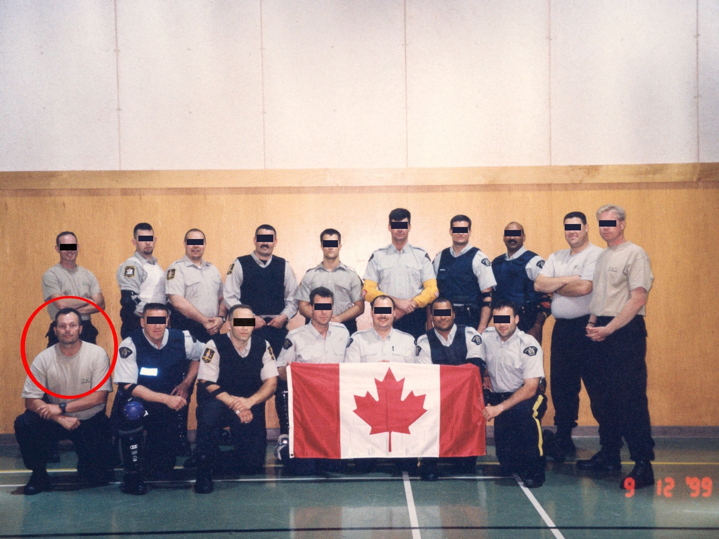 Here Jim (red circle) taught the Royal Canadian Mounted Police and the British Columbia Sheriff's Department constables in Defensive Tactics and Knife Survival.